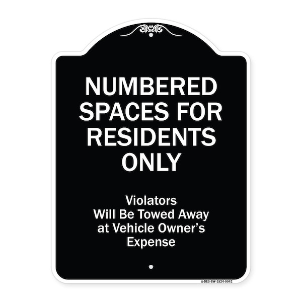 Designer Series-Numbered Spaces Residents Violators Will Be Towed Away At, 24" x 18", BW-1824-9942